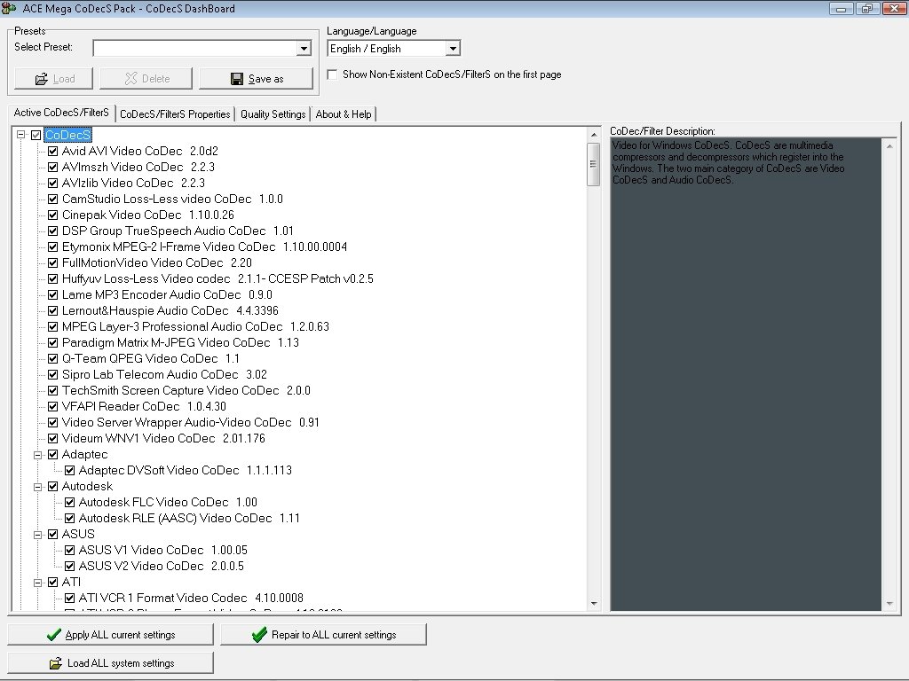 ACE Mega CoDecS Pack