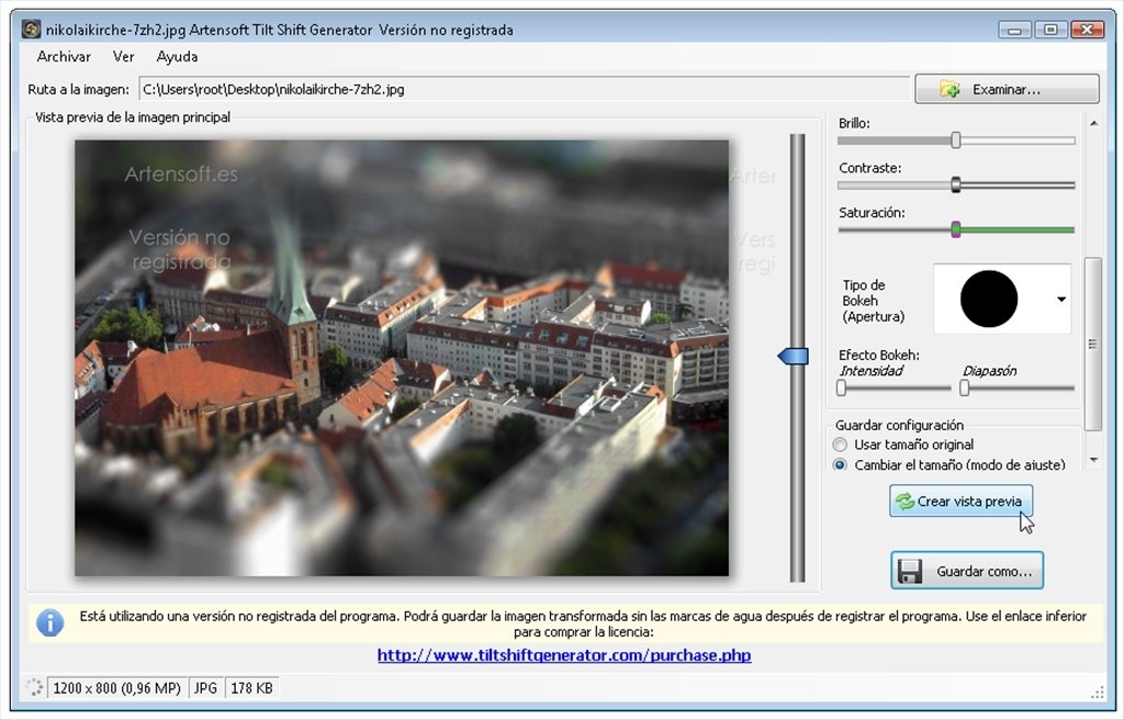 Artensoft Tilt Shift Generator